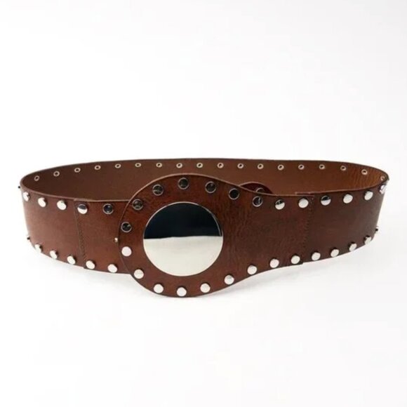 NWT ZARA STUDDED LEATHER SASH BELT BROWN